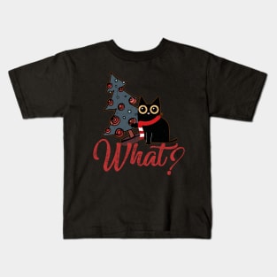 Cat What Humor Christmas Horror Suspicious Cat Xmas Tree Kids T-Shirt